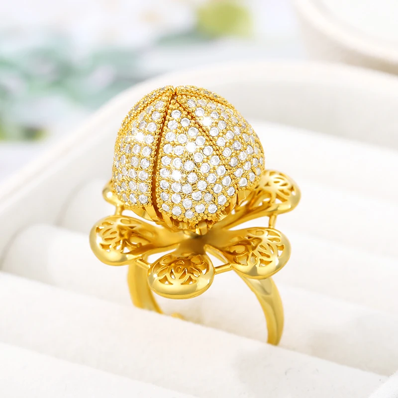 

Stainless steel hollow open and close Bud Ring Geometric Elegant Female Garland Ring Blooming flowers Vintage Rings for Women
