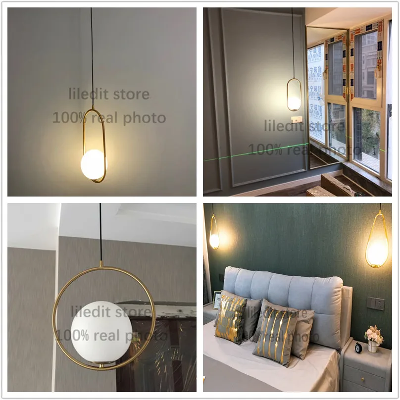 

Modern Led Hanging Lamp Minimalism Metal Pendant Lights Glass Round Glass Ball Bedside Lighting Living Room Kitchen Nordic Deco