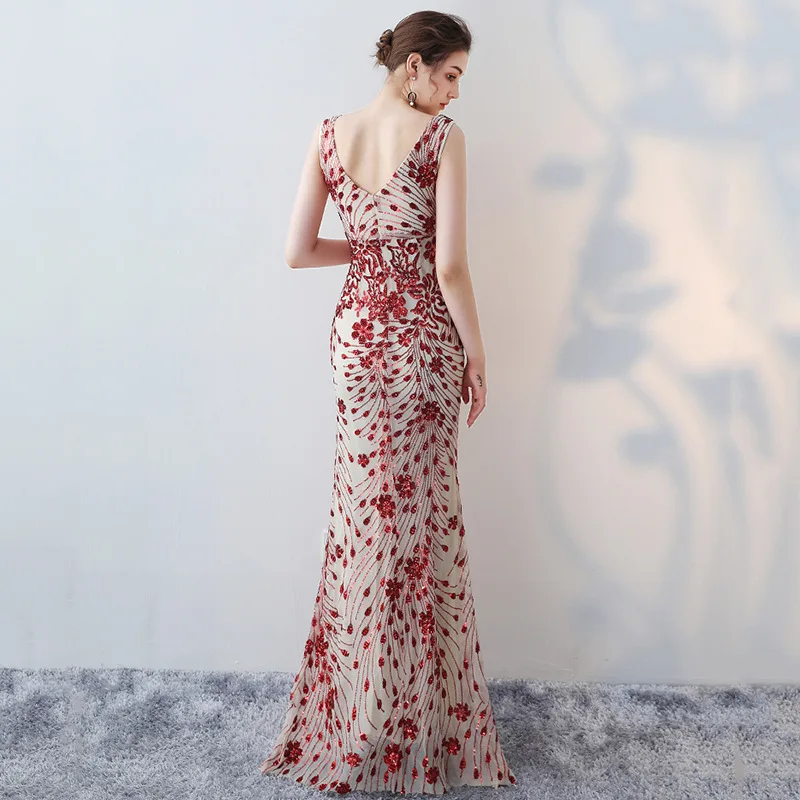 Вечернее платье официальное сексуальное v-образный вырез русалки роскошное с