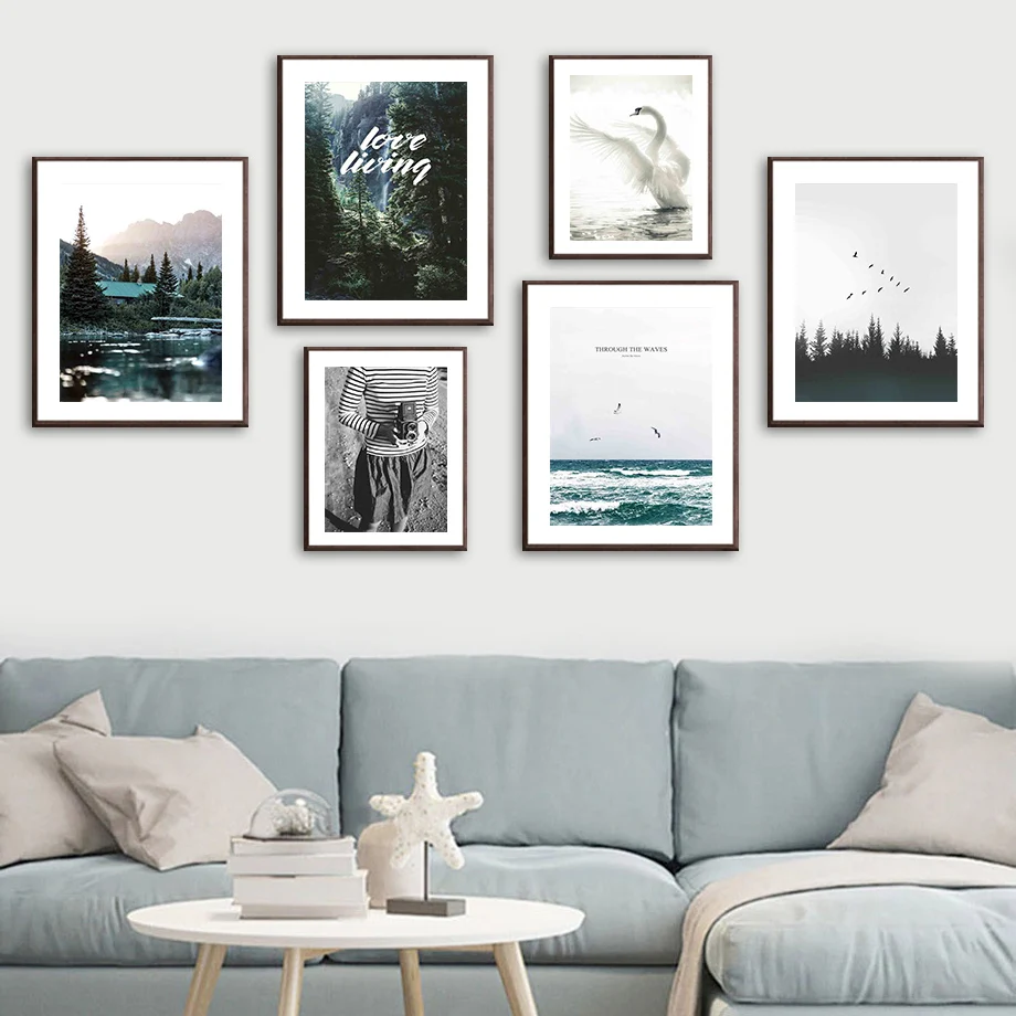 

Swan Camera Ocean Mountain Pine Tree Bird Wall Art Canvas Painting Nordic Posters And Prints Wall Pictures For Living Room Decor