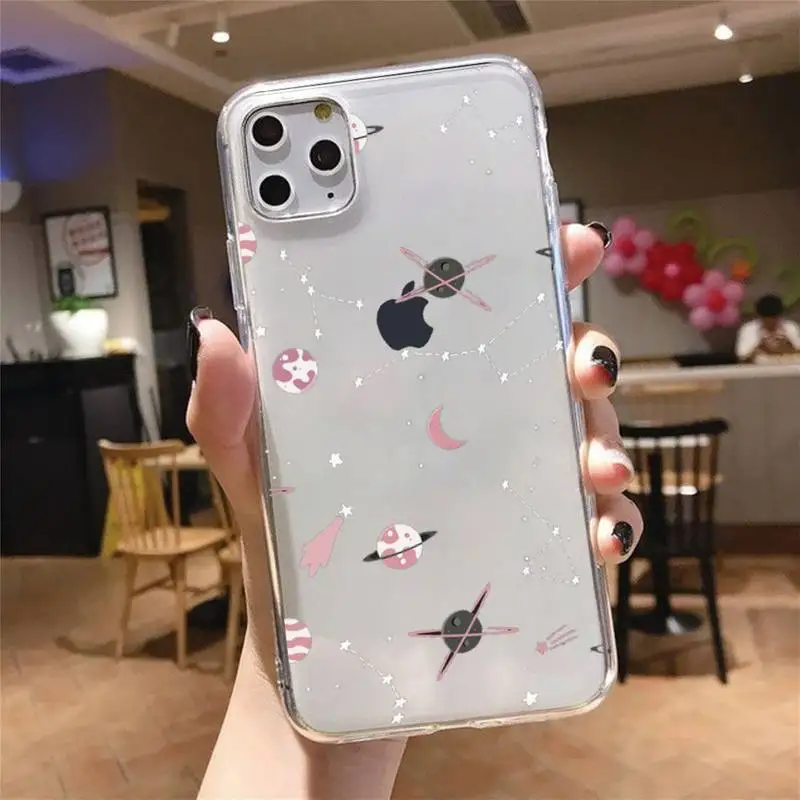 

Astronaut Space UFO Stars Phone Case Transparent soft For iphone 5 5s 5c se 6 6s 7 8 11 12 plus mini x xs xr pro max