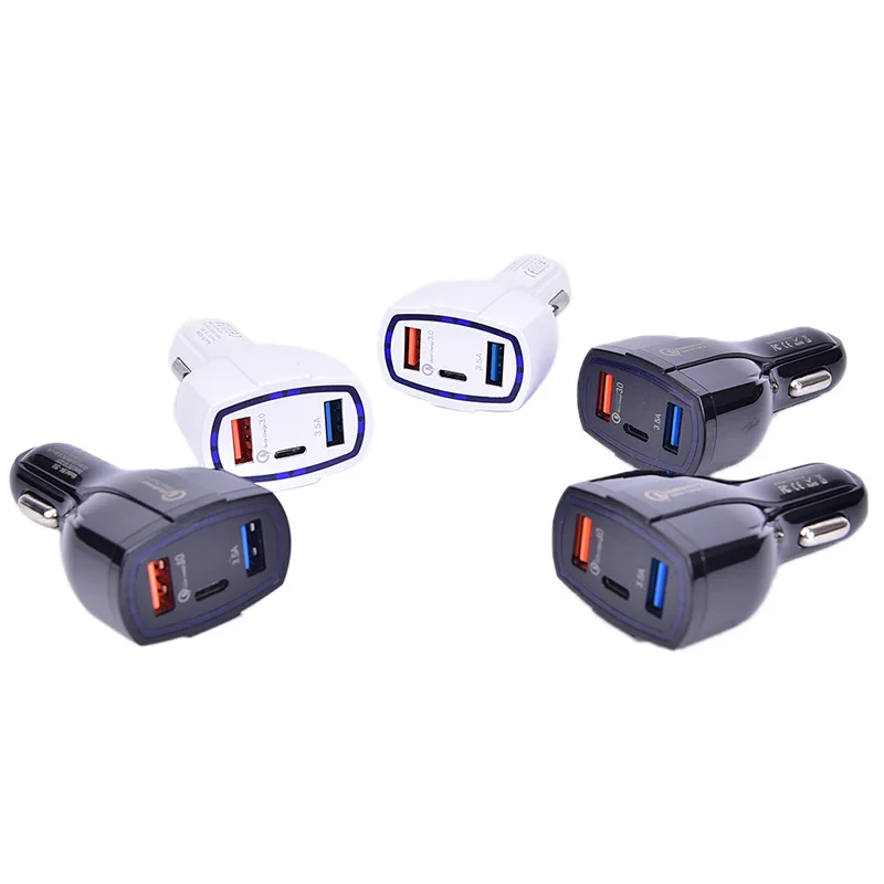 QC3.0 адаптер быстрой зарядки 2 USB порта + type-C быстрое автомобильное зарядное