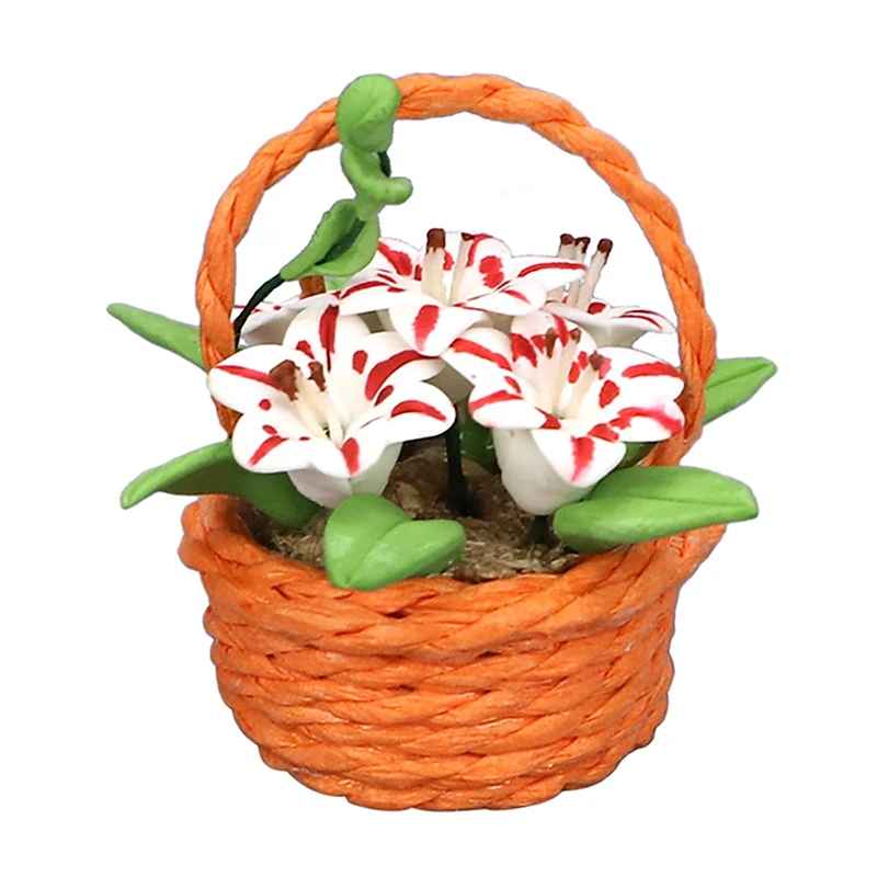 

1:12 DollHouse Miniature Accessories Flowers Basket Mini Fruit Basket Flowers Pot Decor Toy