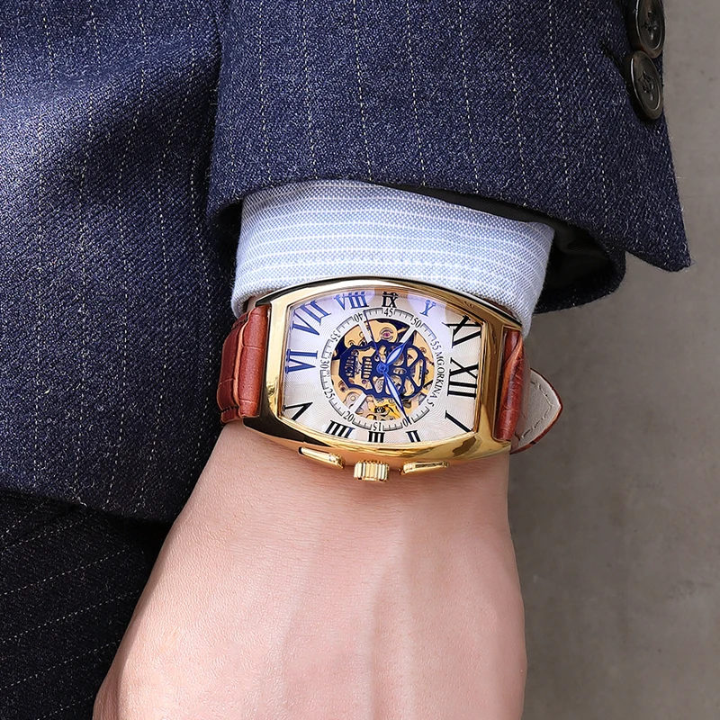 Часы-скелетоны Мужские механические прямоугольные квадратный корпус 2020 |