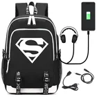 Мужской рюкзак для ноутбука Marvel рюкзак Супермена, с внешней зарядкой USB, для мальчиков и девочек