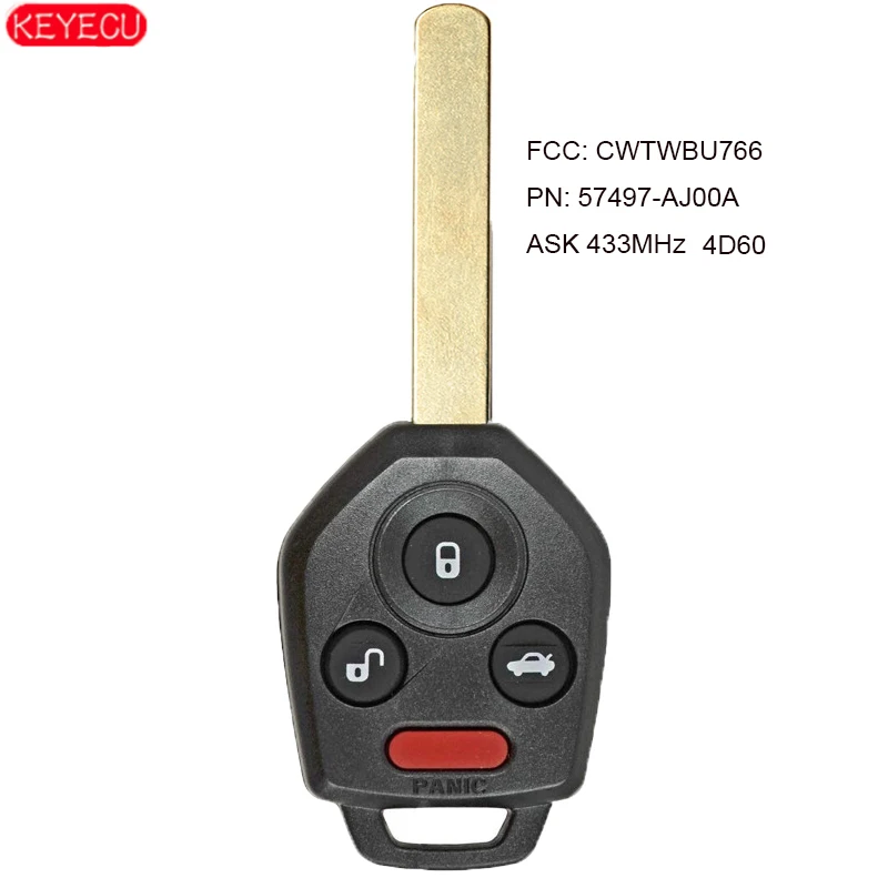 

KEYECU Remote Key ASK 433.92MHz 4D60 Chip for Subaru Outback Legacy 2010-2014 FCCID: CWTWBU766 PN: 57497-AJ00A