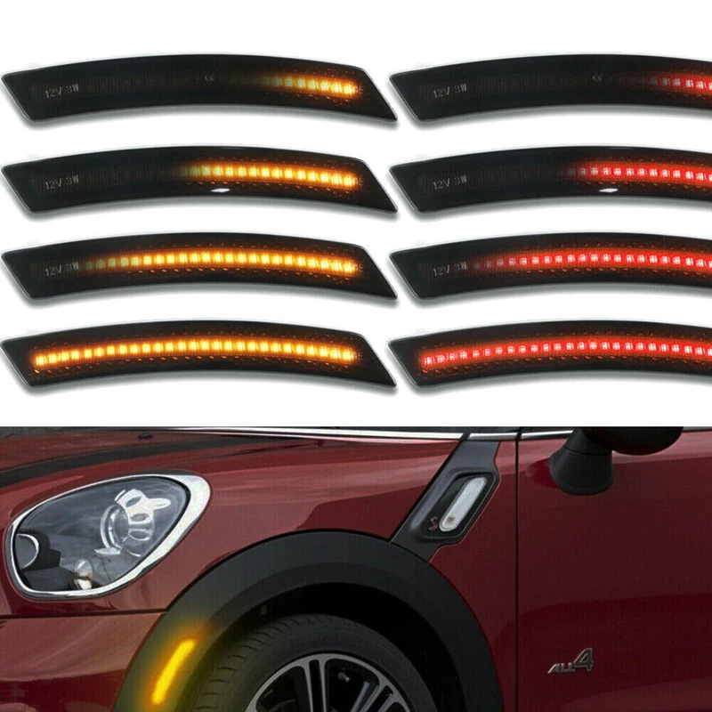 4Pcs Sequential Smoked Lens Amber/Red Led Side Marker Lights for MINI Cooper R55 R56 R57 R58 R59 R60 R61 2007-2015 | Автомобили и