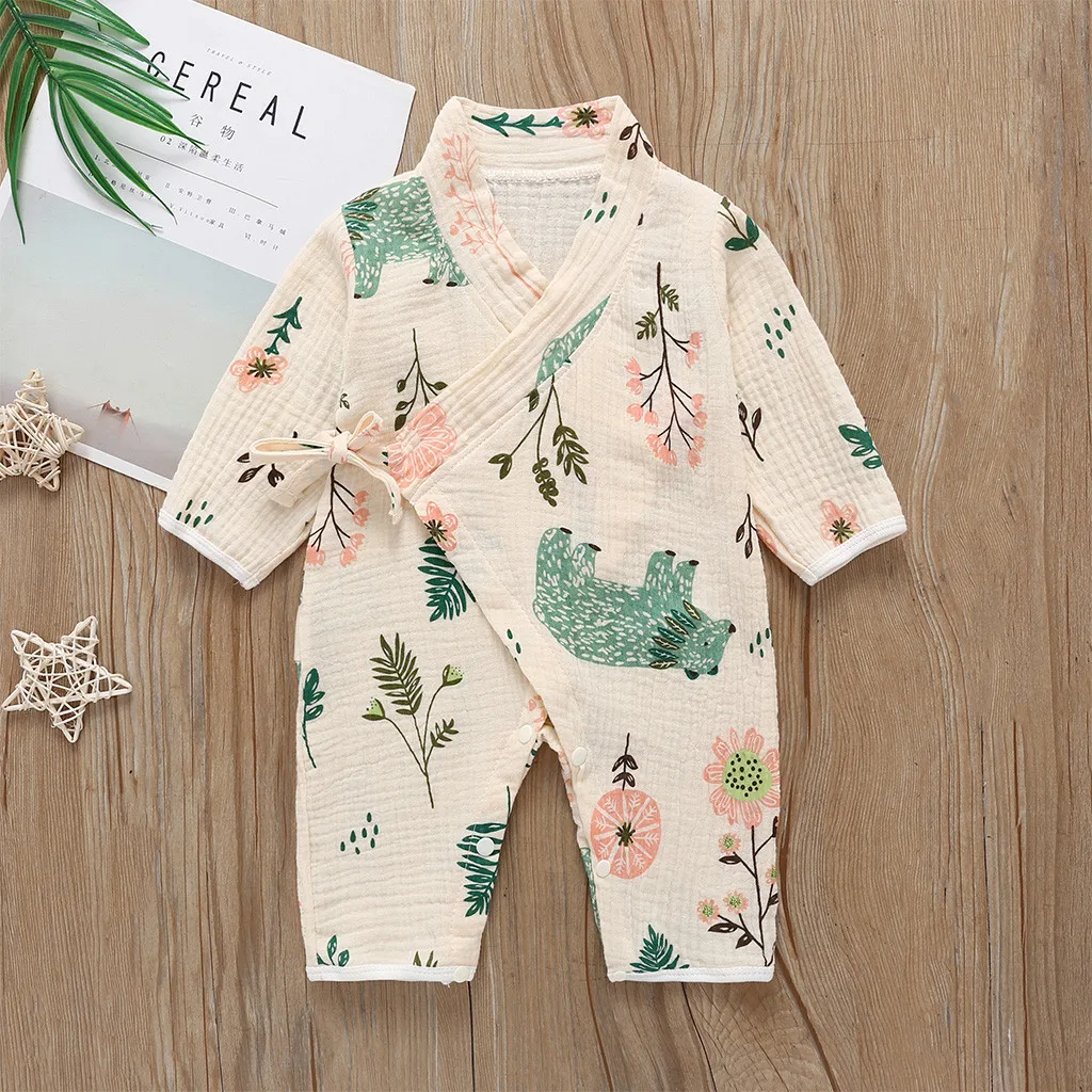 Трикотажный халат для новорожденных мальчиков и девочек на осень зиму кимоно с