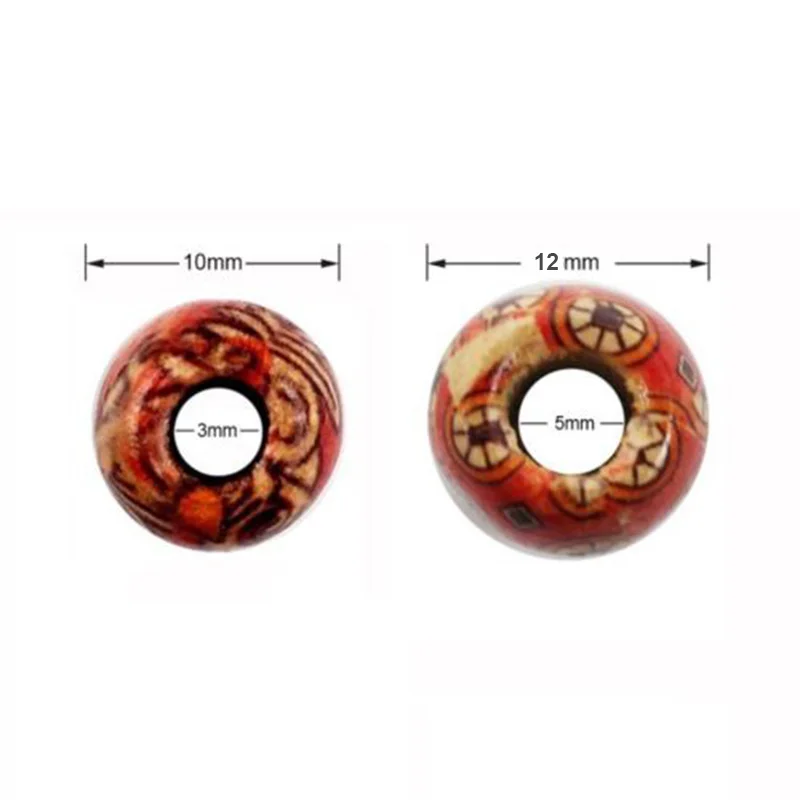 100 шт. 10/12 мм диам смешанные деревянные бусины с принтом для макраме подвески