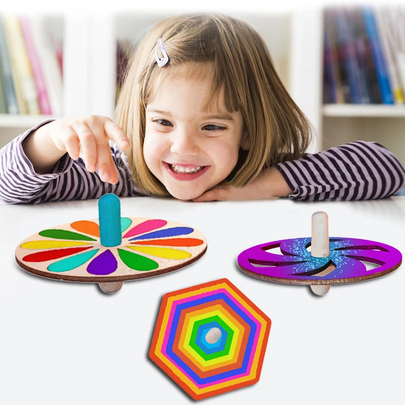 24/20pcs Children's Diy Painting Coloring Gyro Toys Wooden Spinning Tops DIY Wood Spin For Party Favors Education Games |