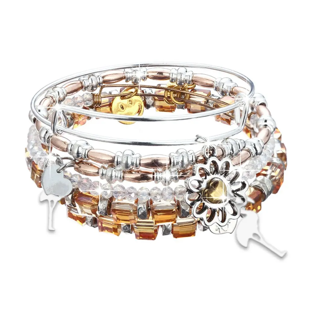 Модный браслет из четырех частей с подвеской в виде цветка от солнца и бисера