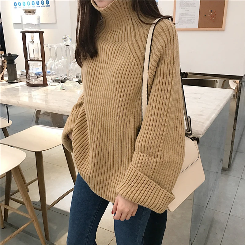 Fitaylor New Women Winter Thick Turtleneck Sweater Casual Female Loose Fit Knitted Pullovers Solid Color Warm Knitwear Tops | Женская