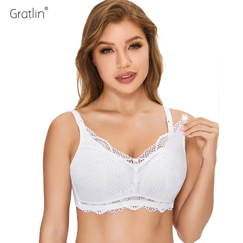Sujetador de lactancia de encaje para mujer, Bralette de maternidad acolchado sin aros de talla grande-0