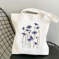 2021 shopper blue cornflowers printed tote bag women harajuku shopper handbag girl shoulder shopping bag lady canvas bag