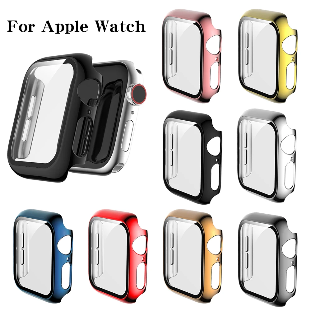 Стекло + чехол с полным покрытием для Apple Watch серии 6 SE 5 4 3 2 iWatch аксессуары 44 мм 40 42 38