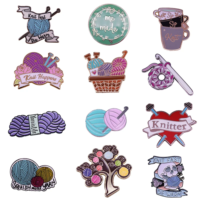 

Knitting badge yarn art enamel Pins Brooch gift for knitter seamstress embroiderer
