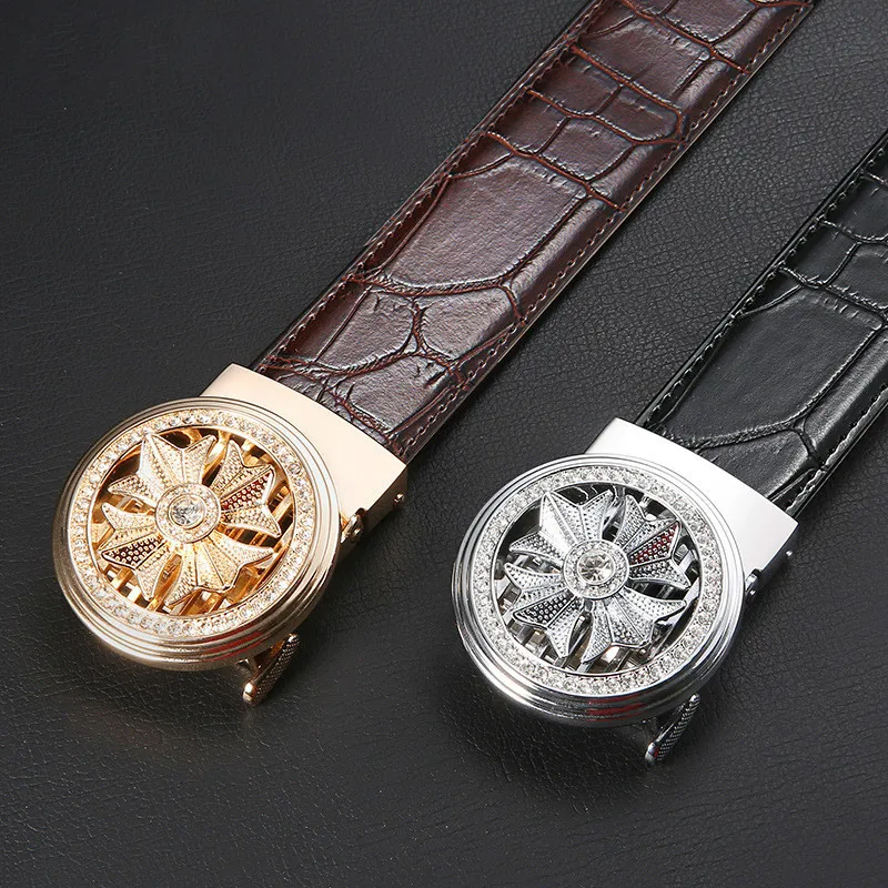 Мужской ремень из натуральной кожи с автоматической металлической