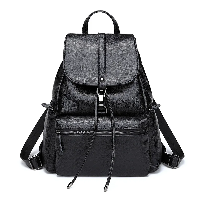

2020 autumn and winter new lychee pattern with leather backpack casual simple college school bag tide temperament lady backpack