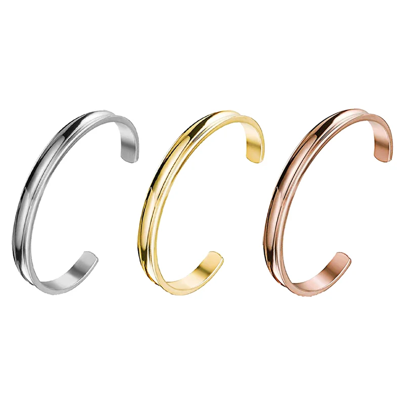 

Stainless steel hair band bracelet C-shaped open Concave arc groove rubber band gold silver color titanium steel Cuff Bangle