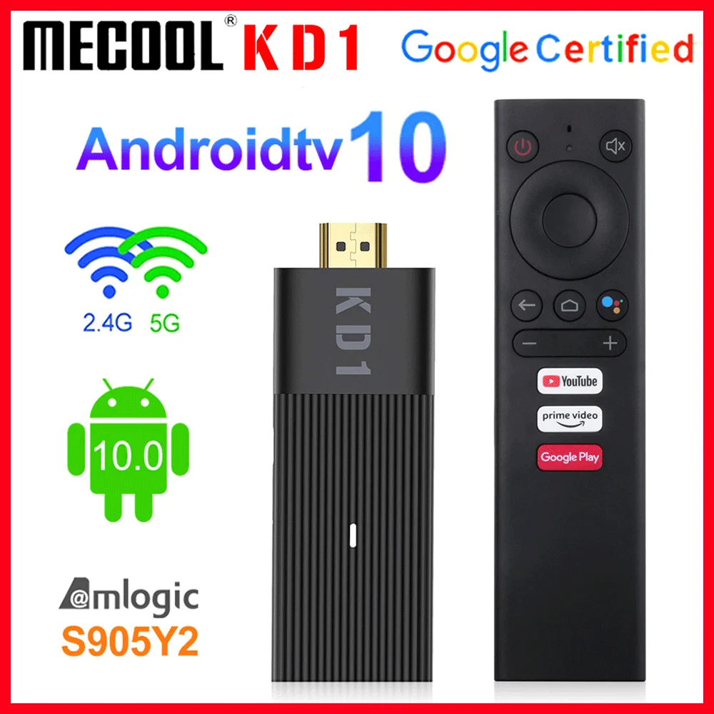 Оригинальный Mecool KD1 Smart TV Stick Amlogic S905Y2 ТВ приставка Android 10, 2 Гб оперативной памяти, 16 Гб встроенной памяти, Google Сертифицированный 1080P 4K 2,4G & 5G Wi-Fi, Bluetooth, ТВ-тюнер-приемник - изображение