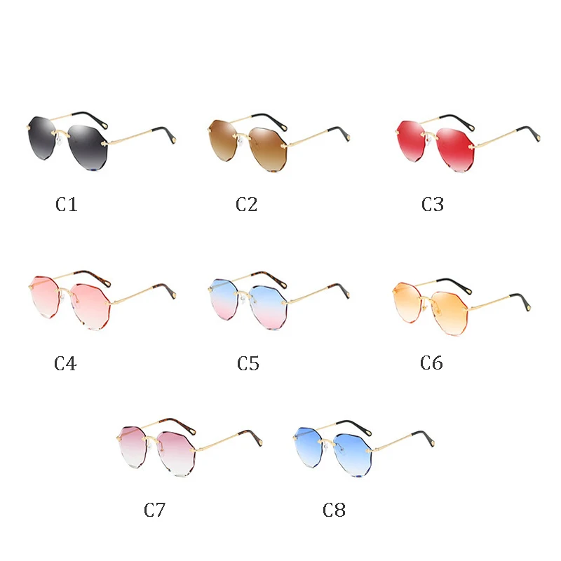 

2019 New Design Brand Vintage glasses rimless lens Gradient Sunglasses Pilot Sunglasses Women's Retro cut gafas de sol mujer UV