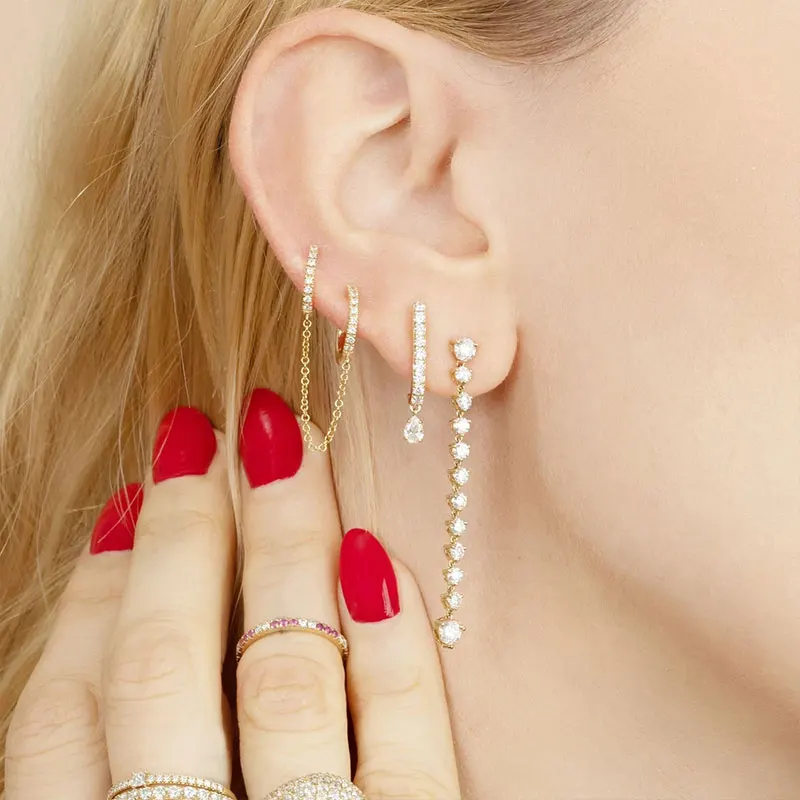 

CANNER Elegant Long Square White Crystals Stud Earrings for Women Wedding Earrings Piercing 925 Sterling Silver Pendientes Gifts