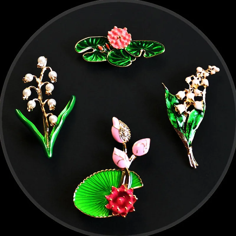 Женская Винтажная брошь в виде лилии зеленая с жемчугом | Украшения и аксессуары