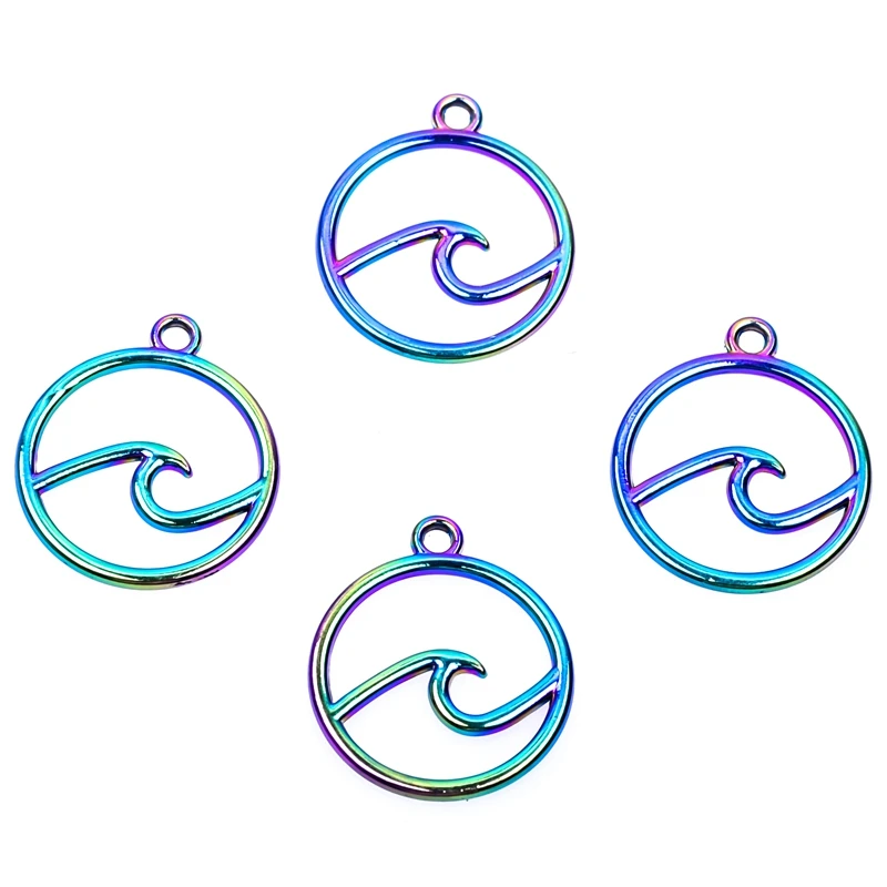

10PCS/lot 23X20MM Rainbow Color Sea Wave Pendant Charms Alloy Floating Pendant Fit For Necklace Bracelet Floating Locket