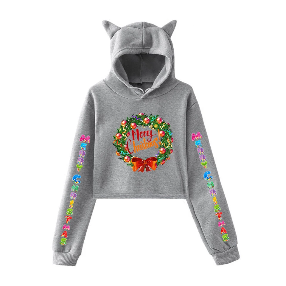 Merry Christmas Hoodies Women Sexy Short Cat Ears Cute Pullovers Fashion Sex Appeal Autumn Casual Sweatshirts | Женская одежда