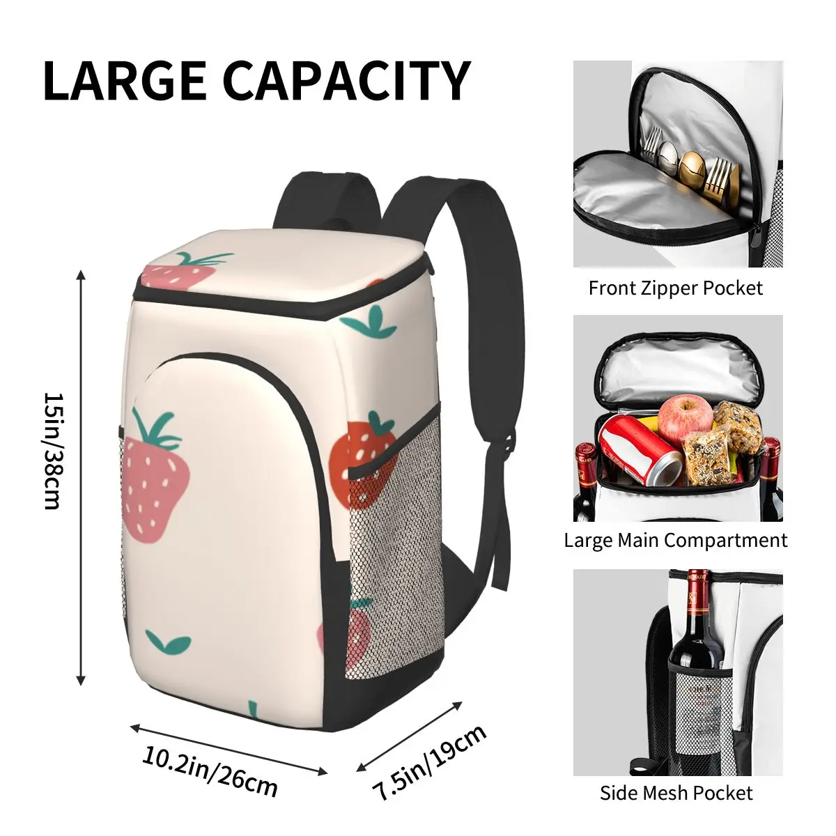 protable insulated thermal cooler waterproof lunch bag strawberry summer picnic camping backpack double shoulder wine bag free global shipping
