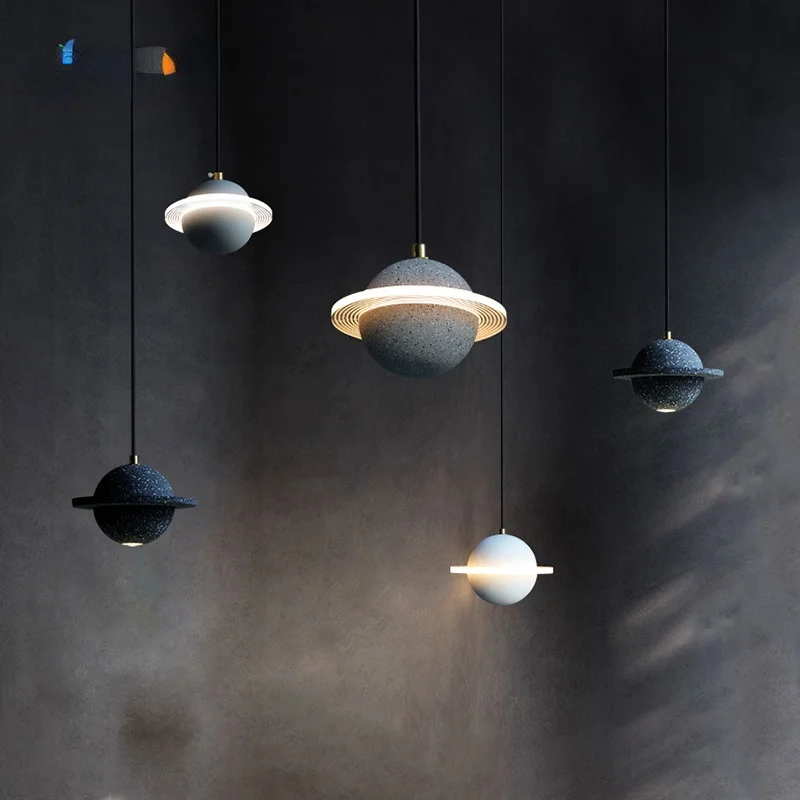 

Creative personality restaurant planet pendant light bar cement single head bedside pendant lamp