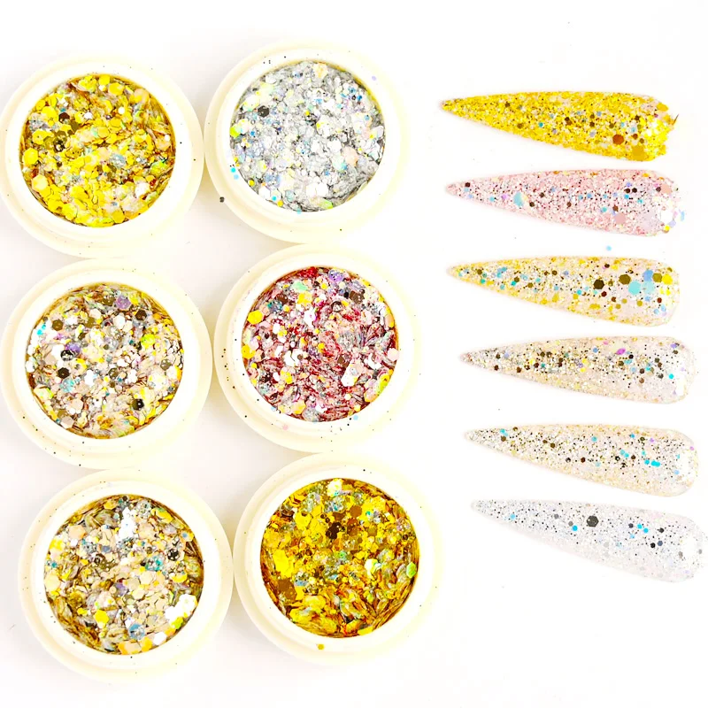 

Nail Fluorescent color 6 Set of iridescent Neon glitters - ultra fine - chunky -Loose glitter nail Ultra-fine Bright Glitter