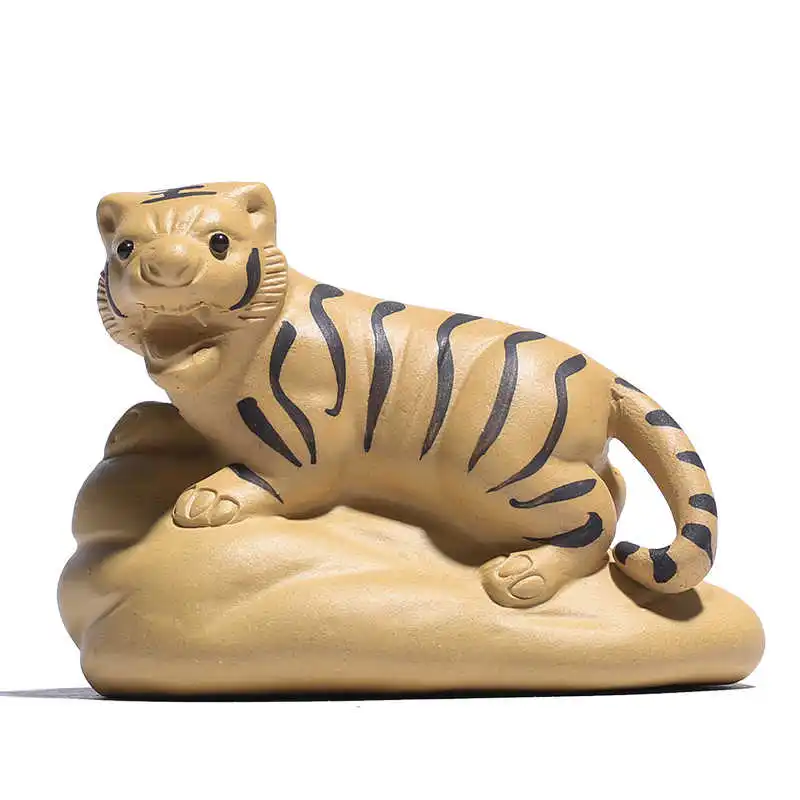 

Purple Clay Tiger Handmade Sculpture Creative Animal Statues Tea Pet Decoration Home Decoration Accessories
