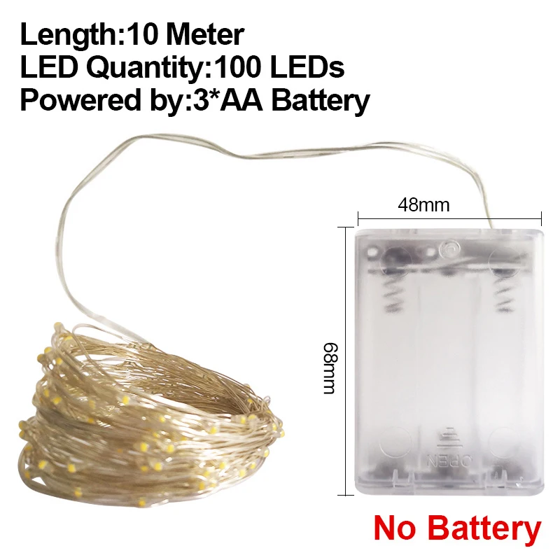 10M AA No Battery Рождественские украшения гирлянды Рождественские украшения Рождественские поделки светильник год Рождественский подарок для домашней елки - Цвет: 10M AA No Battery