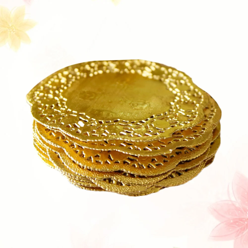 

100PCS 3.5 Inch Oil-Absorbing Lace Doilies Disposable Cake Box Liner Round Packaging Paper Pad