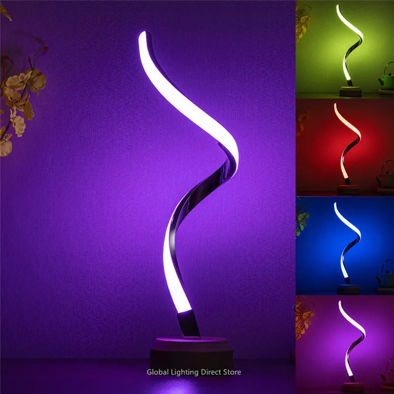 

RGB 16 Colors USB Wooden Spiral Creative Table Light LED Novelty Night Light Lamp For Bedside Bedroom Decorative Birthday Gift 2