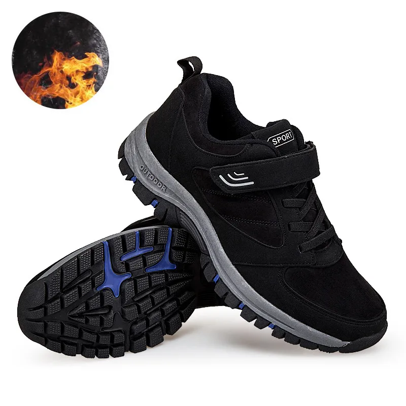 

Women Men Hiking Shoes Winter Leather Fur Warm Ankle Snow Boots Outdoor Walking Shoes Mountain Sport Climbing Boot Big Size 46