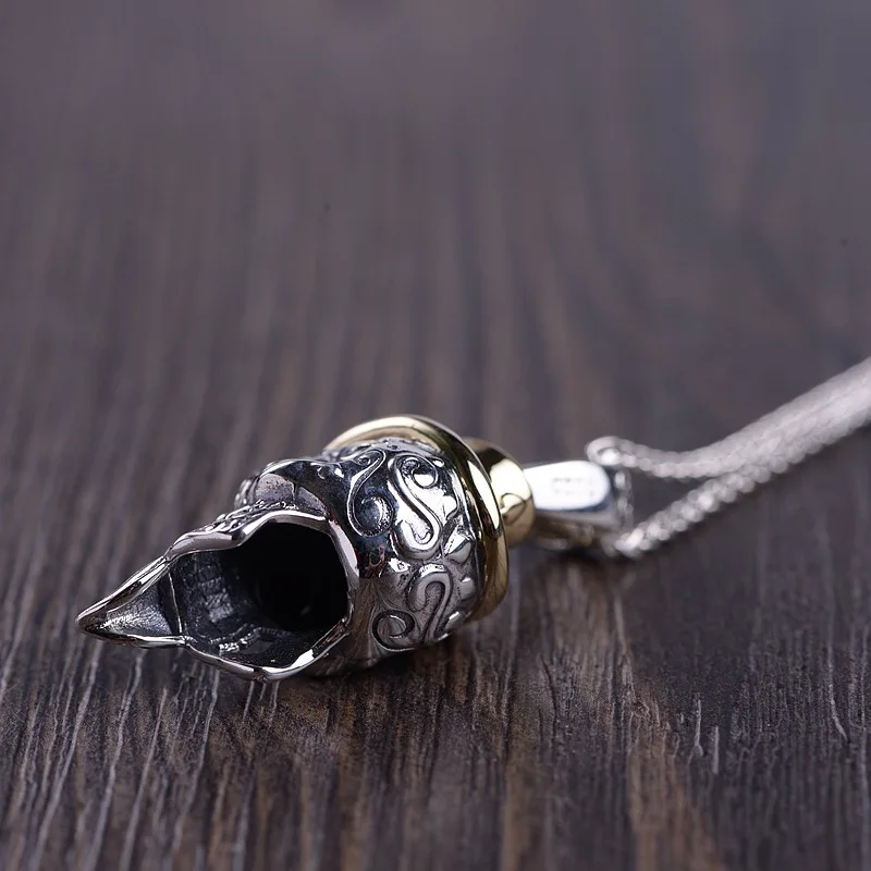 

S925 Sterling Silver Vintage Necklace Pendant for Men Moustache, Straw Hat and Skull Pendant Retro Male Jewelry