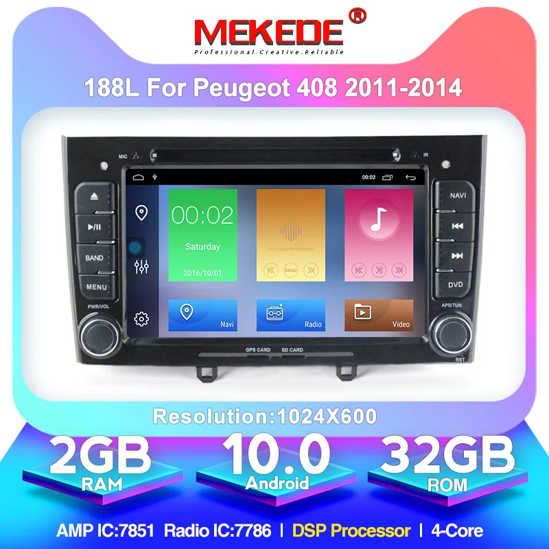 MEKEDE Android10 четырехъядерный процессор для Peugeot 308 408 автомобильный dvd плеер gps