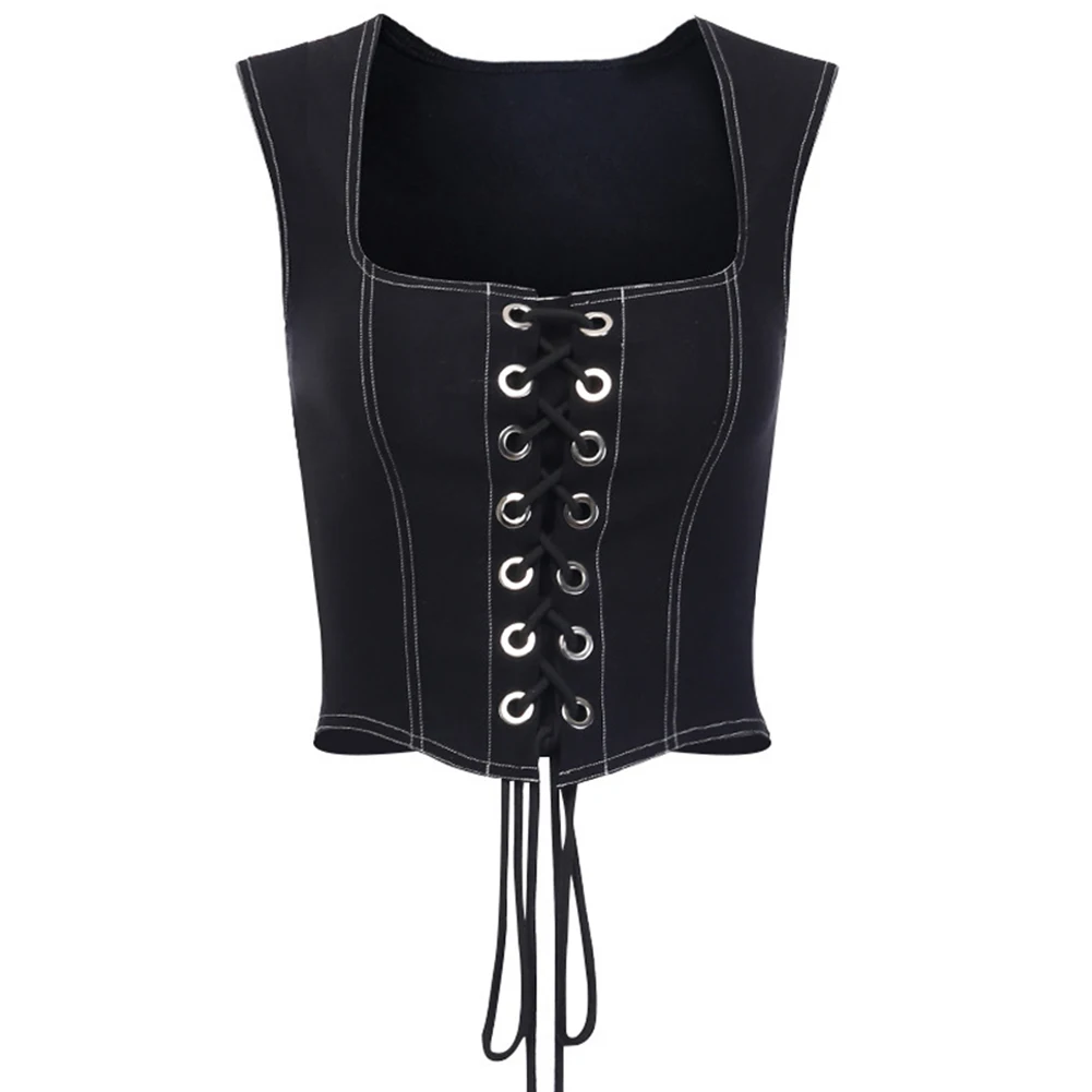 

Sexy Bandage Camis Women Gothic Black Spaghetti Strap Denim Bodycon Crop Tank Tops Female Vintage Camisoles Summer