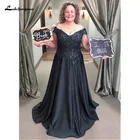 Винтажное ТРАПЕЦИЕВИДНОЕ ПЛАТЬЕ для матери невесты, с V-образным вырезом, кружевной аппликацией и бисером, атласная Кепка с рукавом, женское свадебное платье 2022