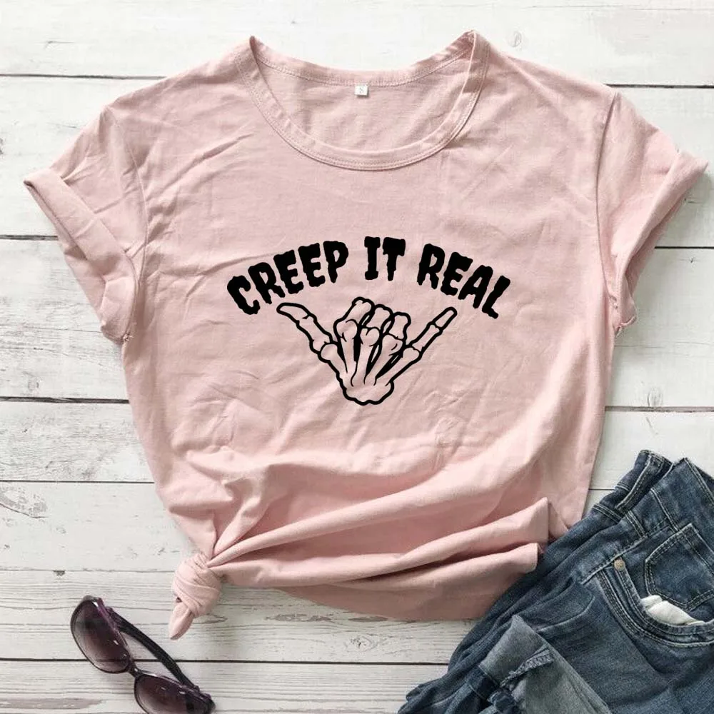 

Женская хлопковая Футболка с черепом Creey it, Повседневная хипстерская футболка для Хэллоуина, Винтажная футболка для вечерние, уличные Топы