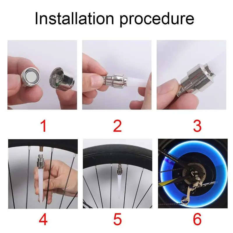 

2PCS Bike Light Led Mountain Bicycle Gas Nozzle Valve Flashlight Core Spokes Wheel Tire Caps Glow Flash Tyre Stick Lamp