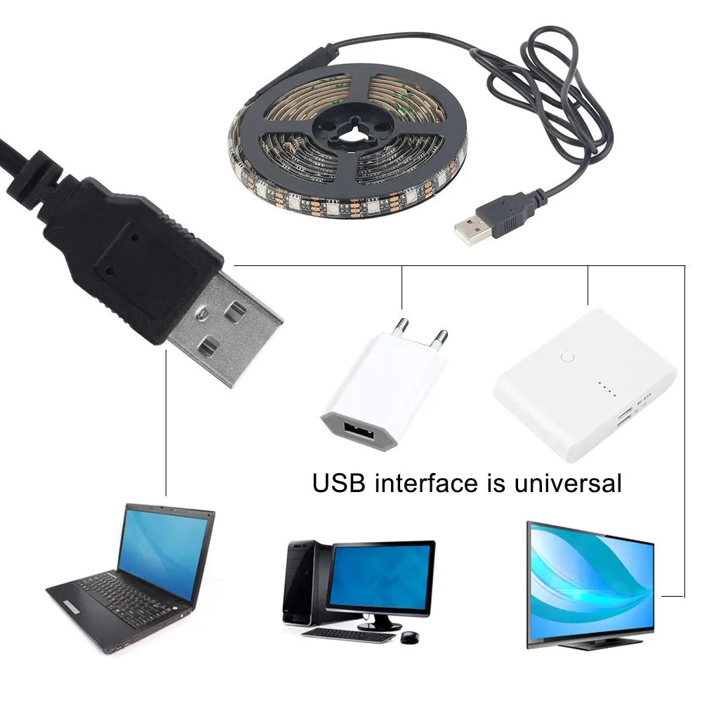 

12 RGB 5050 SMD LED Strip Lamps Waterproof Flexible LED Tape Light USB 5V Christmas Decoration Lamp Black Strip Light Hot Sale