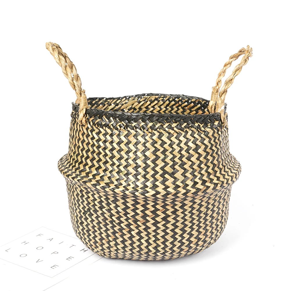 

Folding Seagrass Plant flower Basket Garden Plant Pot Wicker Sundries Toys Dirty Cloth Storage Basket Bathroom Dry Basket