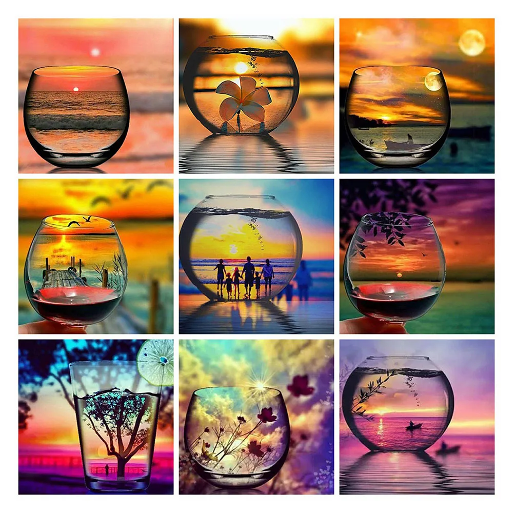 

Алмазная вышивка LZAIQIZG, картина из квадратных/круглых страз, мозаика с закатом, искусство стразы