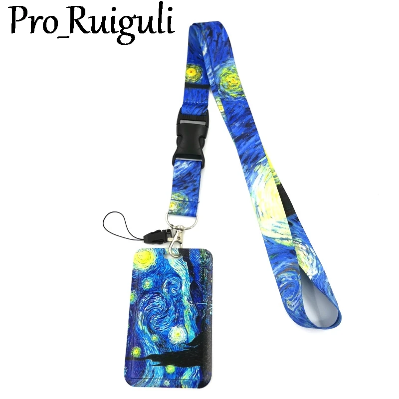 

Van gogh Starry sky Painting Anime Lanyard Badge Holder ID Card Lanyards Mobile Phone Rope Key Lanyard Neck Straps Keychain Ring