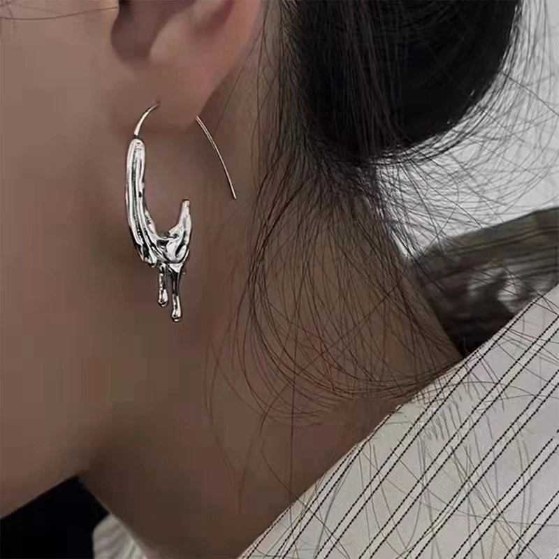 2022 New Moon C-shaped Liquid Open Metal Hanging Earrings for Women Creative Exaggerate Girl Ear Jewelry Trendy Gifts | Украшения и
