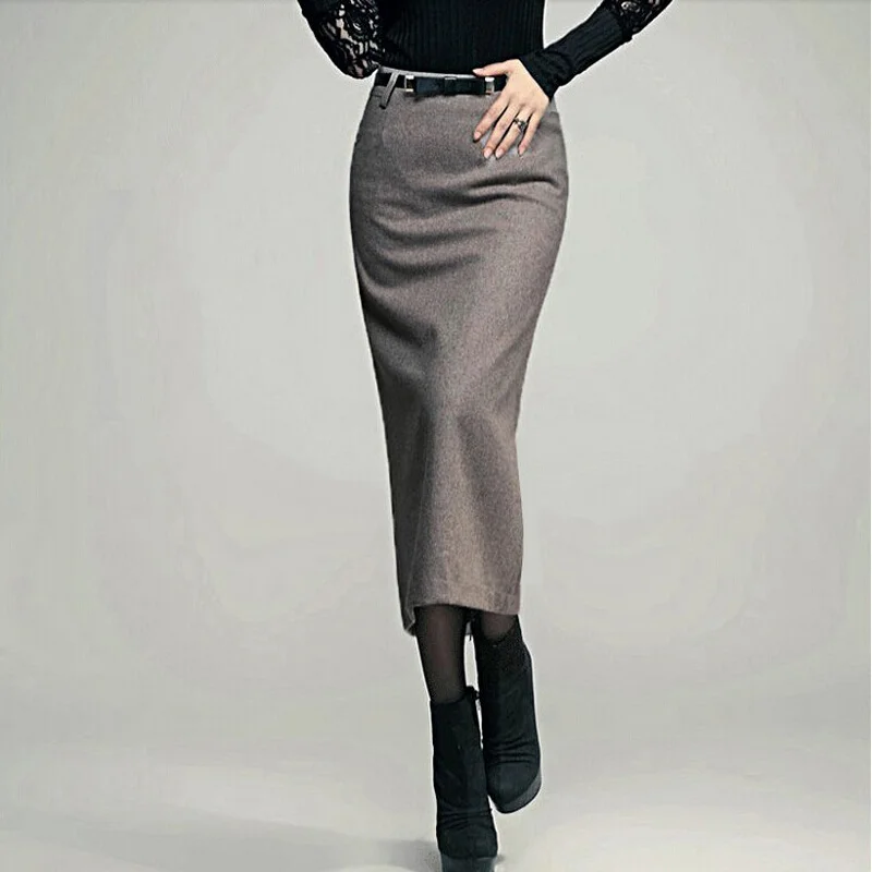 

Autumn Winter Skirt Women Long Skirt Thi High Waist Pencil Skirt Les Elegant Slim Woolen Skirts Women
