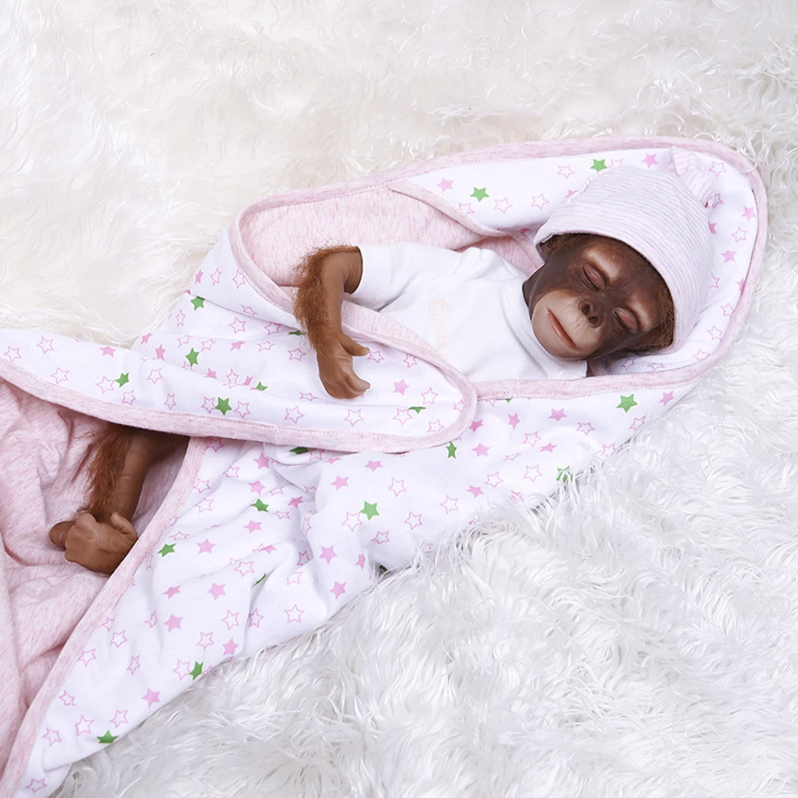 

52cm Newbirth Monkey Baby Doll Hand-made Innovative Simulation Animal Plush Toy Decor Baby Monkey Newborn Baby Collectible Art